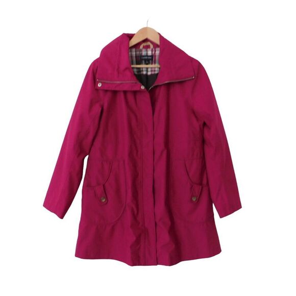 Lands' End Trench Coat Fuchsia Pink Barbiecore Pockets Lined Size Small 6 8 - Picture 7 of 7